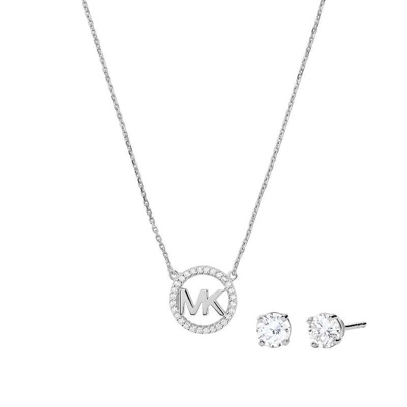 Michael Kors Sterling Silver CZ MK Logo Necklace