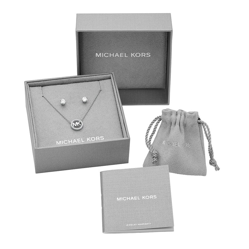 Michael Kors Sterling Silver CZ MK Logo Necklace