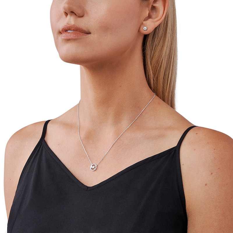 Main Image 4 of Michael Kors Sterling Silver CZ MK Logo Necklace