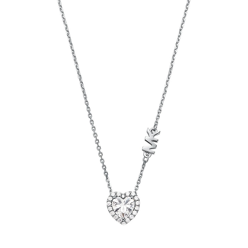 Michael Kors Sterling Silver CZ Heart Logo Necklace