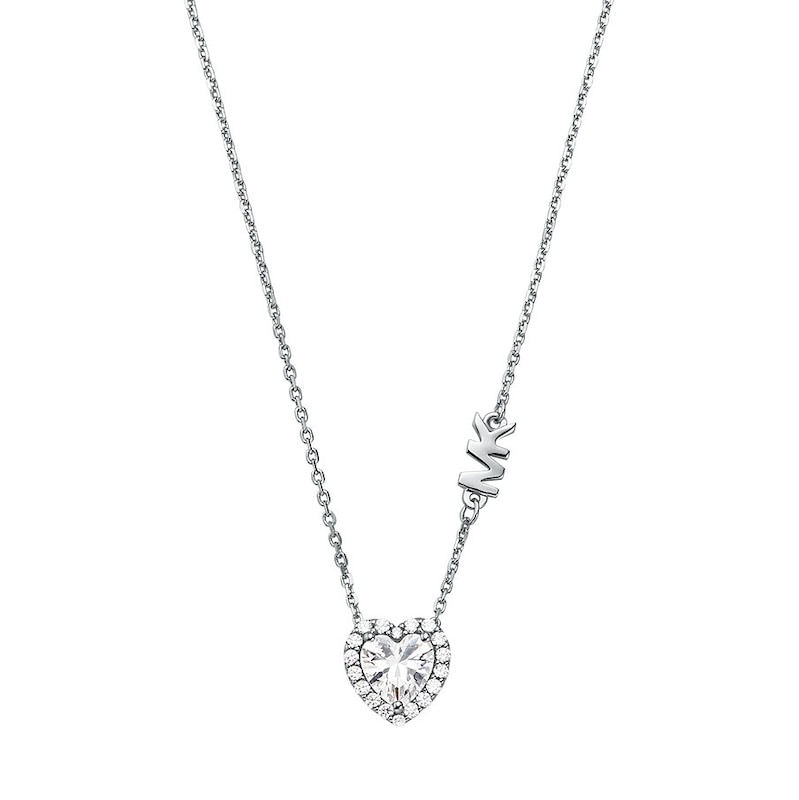 Main Image 2 of Michael Kors Sterling Silver CZ Heart Logo Necklace