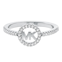 Michael Kors Sterling Silver CZ MK Logo Ring (Size P)