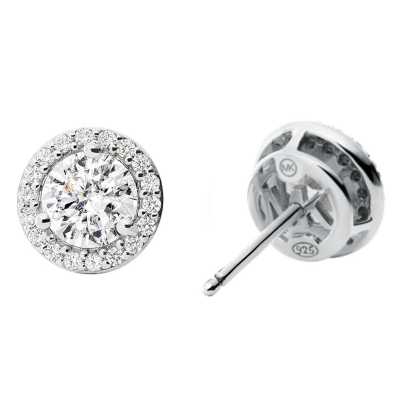 Michael Kors Sterling Silver CZ Halo Stud Earrings