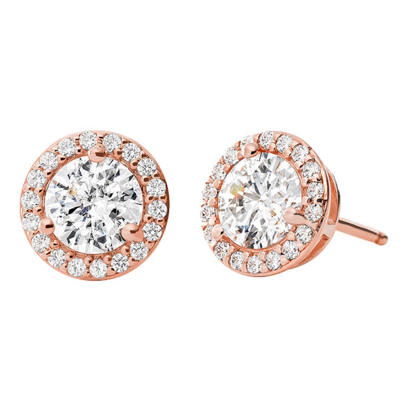 Michael Kors 14ct Rose Gold Plated CZ Halo Studs