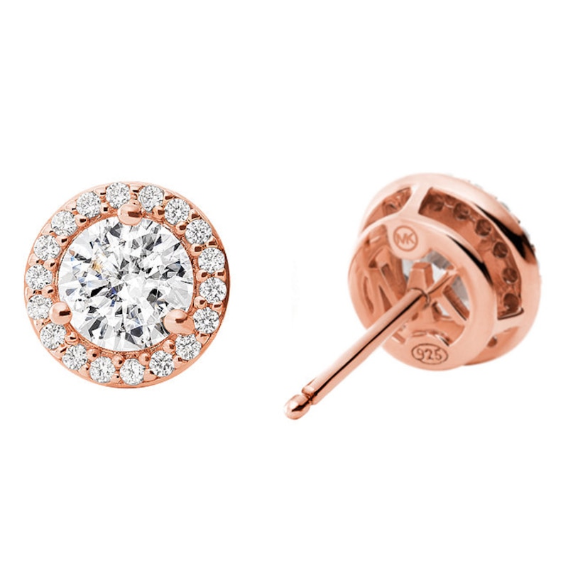 Michael Kors 14ct Rose Gold Plated CZ Halo Studs