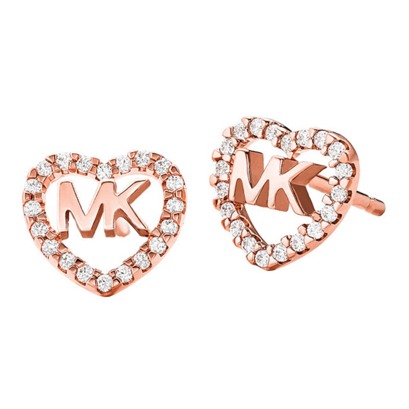 Michael Kors 14ct Rose Gold Plated CZ Heart Logo Studs