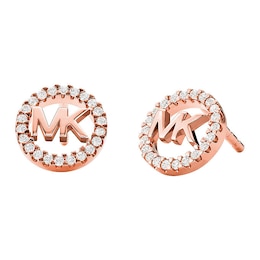 Michael Kors 14ct Rose Gold Plated CZ MK Logo Studs