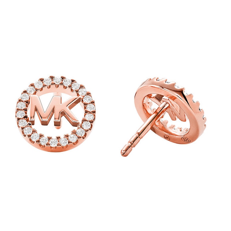 Main Image 2 of Michael Kors 14ct Rose Gold Plated CZ MK Logo Studs