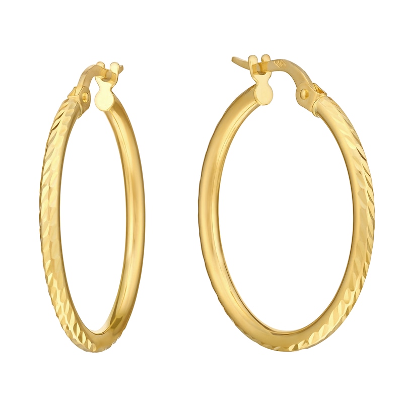 9ct Yellow Gold Diamond Cut 21mm Hoop Earrings