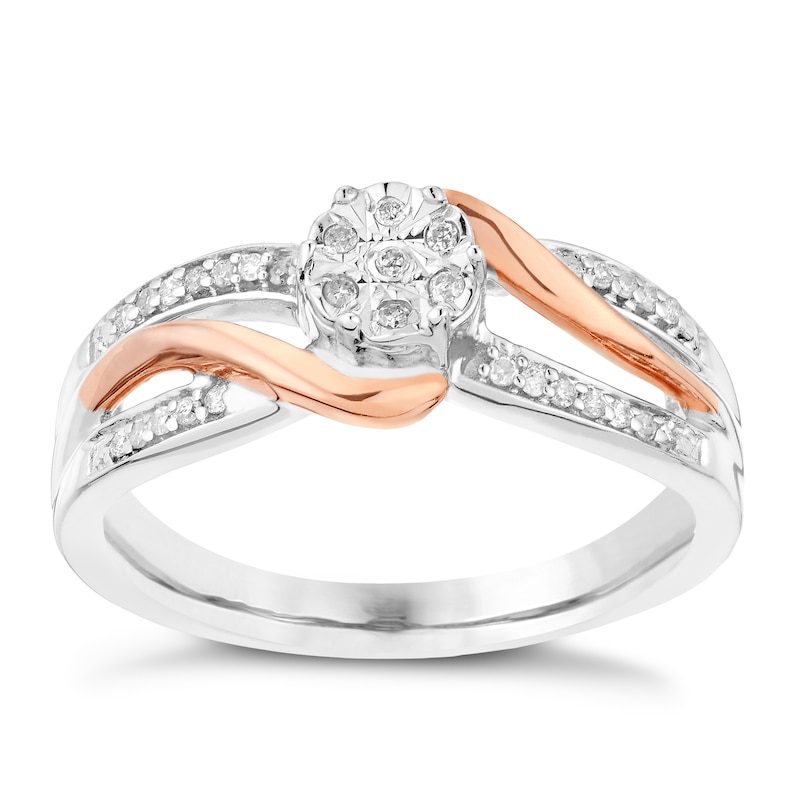 Main Image 1 of Sterling Silver & 9ct Rose Gold 0.10ct Total Diamond Ring