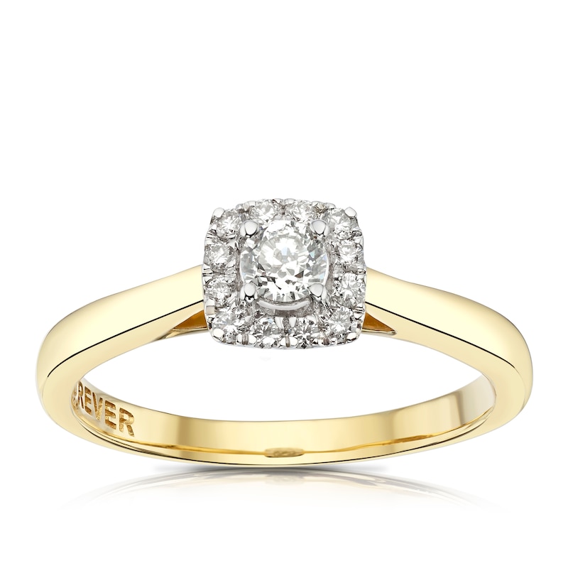 Main Image 1 of The Forever Diamond 18ct Gold 0.25ct Diamond Cushion Halo Ring