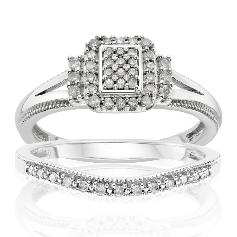 Main Image 1 of Perfect Fit Argentium Silver 0.25ct Total Diamond Bridal Set