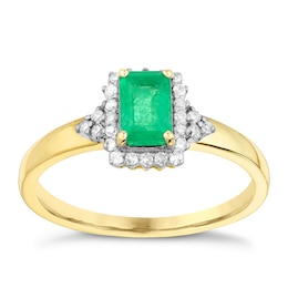 9ct Yellow Gold Emerald & 0.10ct Diamond Ring