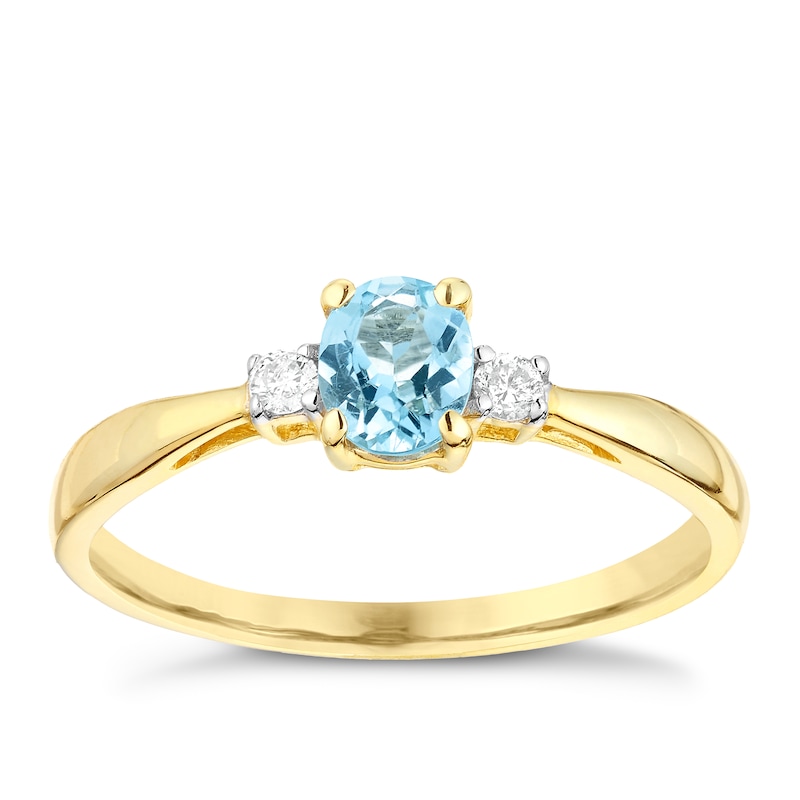 9ct Yellow Gold Aquamarine & Diamond Ring