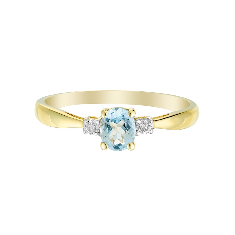 Main Image 2 of 9ct Yellow Gold Aquamarine & Diamond Ring