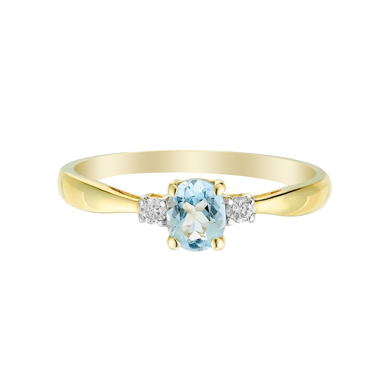 9ct Yellow Gold Aquamarine & Diamond Ring