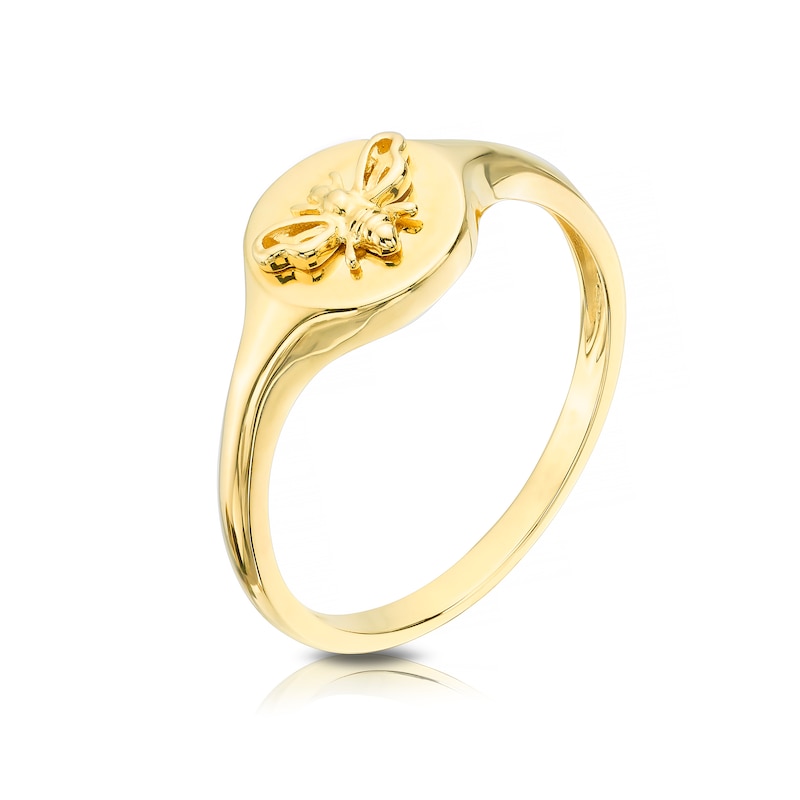 Gold bee signet ring