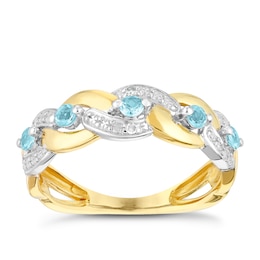 9ct Yellow Gold Woven Aquamarine & Diamond Eternity Ring