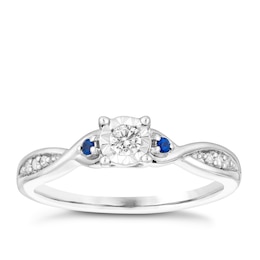 9ct White Gold 0.10ct Total Diamond & Sapphire Ring