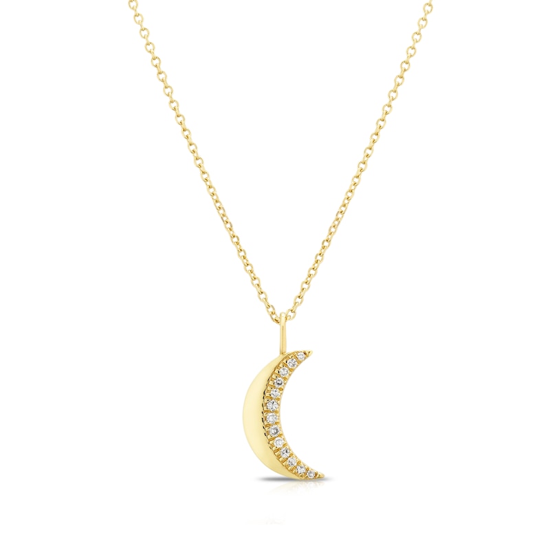Main Image 1 of Sterling Silver & 18ct Gold Plated Vermeil 0.05ct Diamond Pavé Moon Pendant