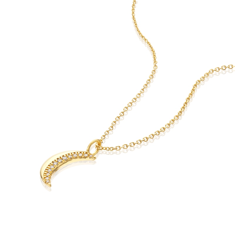 Main Image 4 of Sterling Silver & 18ct Gold Plated Vermeil 0.05ct Diamond Pavé Moon Pendant