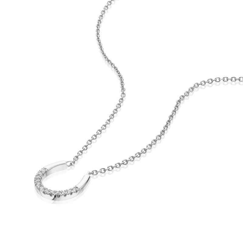 9ct White Gold 0.05ct Diamond Pavé Horseshoe Pendant
