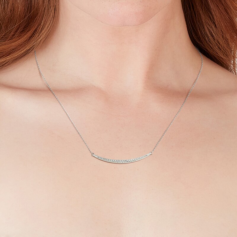 Silver 0.15ct Diamond Curved Bar Pendant