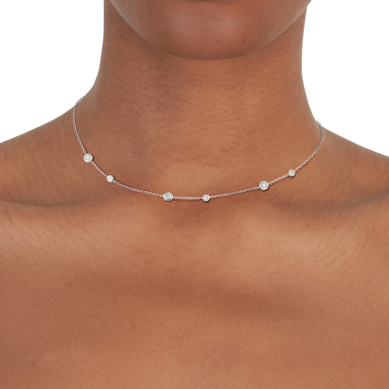 Silver 0.33ct Diamond Bezel Multi Necklace