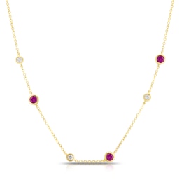 Sterling Silver & 18ct Gold Plated Vermeil 0.10ct Diamond & Ruby Necklace
