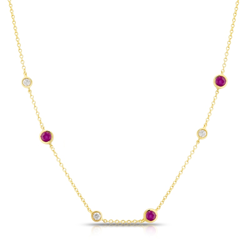 Main Image 1 of Sterling Silver & 18ct Gold Plated Vermeil 0.10ct Diamond & Ruby Necklace
