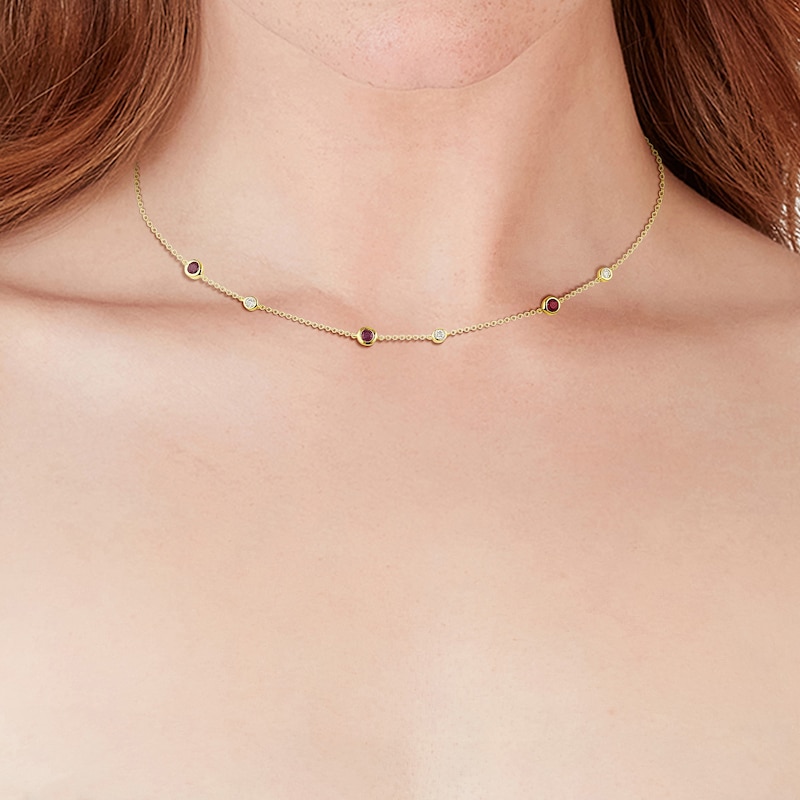 Main Image 2 of Sterling Silver & 18ct Gold Plated Vermeil 0.10ct Diamond & Ruby Necklace