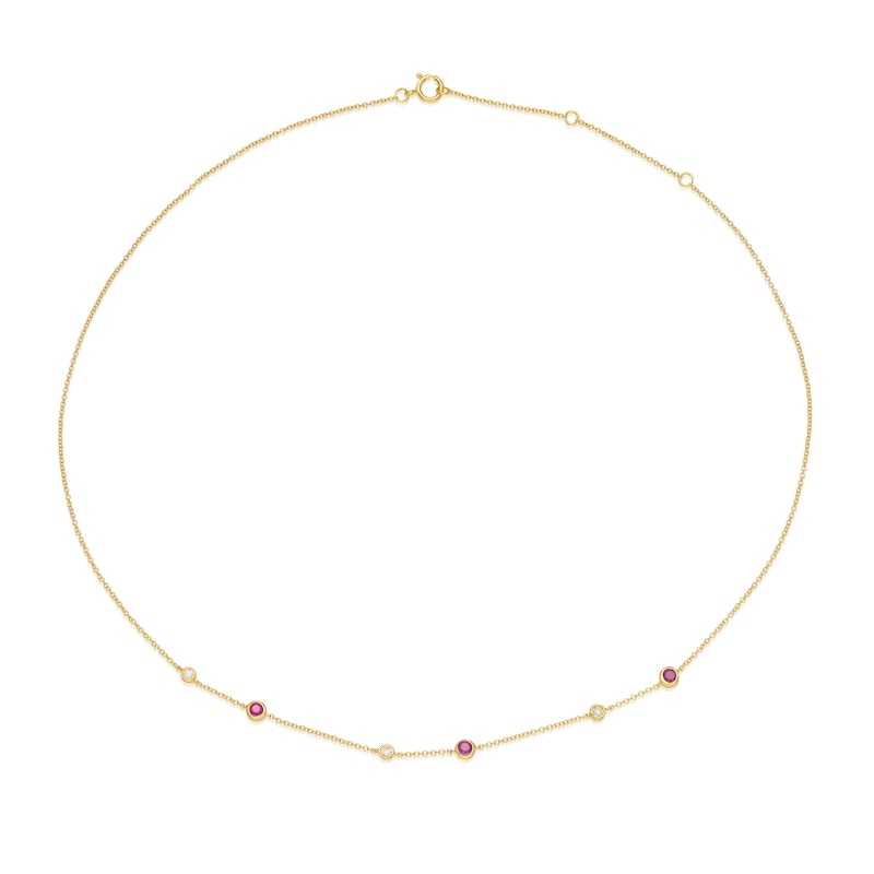 Main Image 3 of Sterling Silver & 18ct Gold Plated Vermeil 0.10ct Diamond & Ruby Necklace