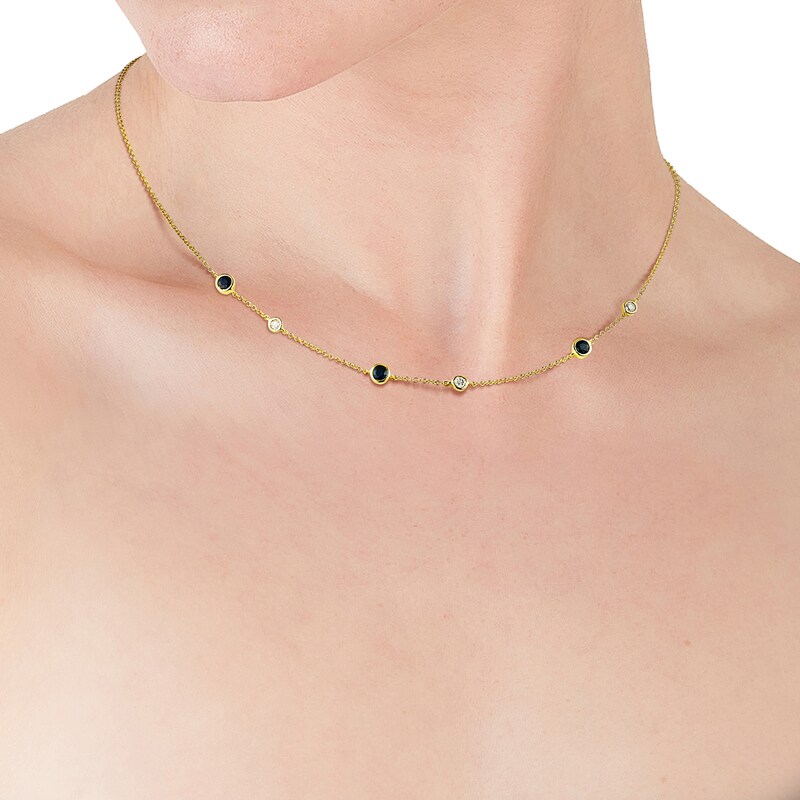 Sterling Silver & 18ct Gold Plated Vermeil 0.10ct Diamond & Sapphire Necklace