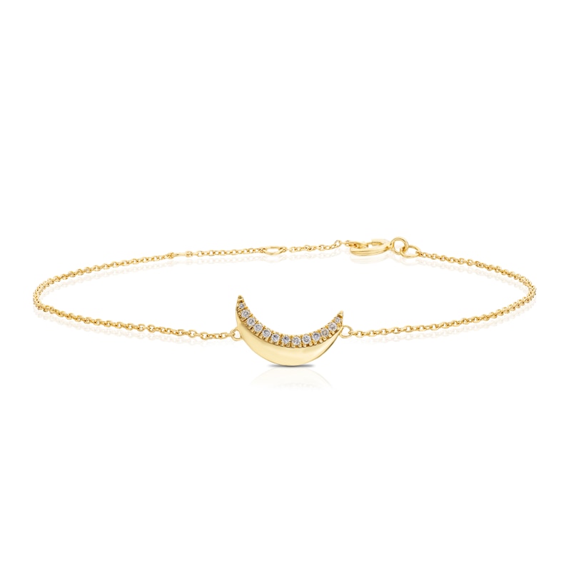 Main Image 1 of Sterling Silver & 18ct Gold Plated Vermeil 0.05ct Diamond Moon Pavé Bracelet