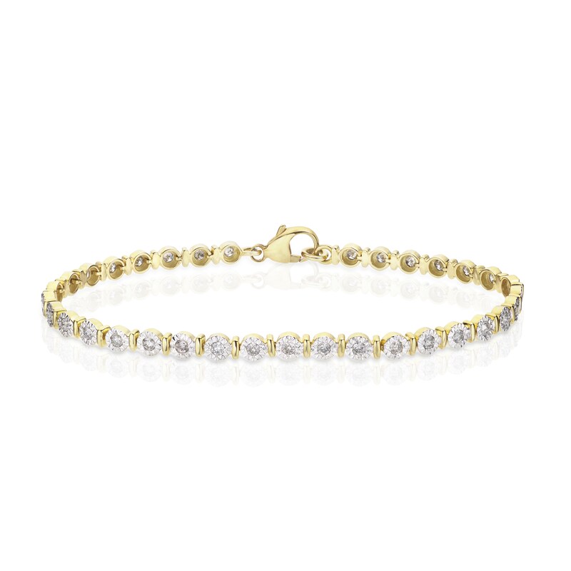 Main Image 1 of 9ct Yellow Gold 1ct Diamond Illusion Tennis Bracelet