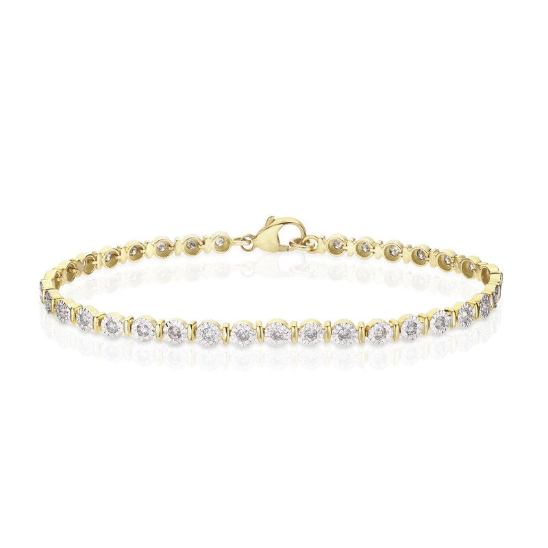 9ct Yellow Gold 1ct Diamond Illusion Tennis Bracelet