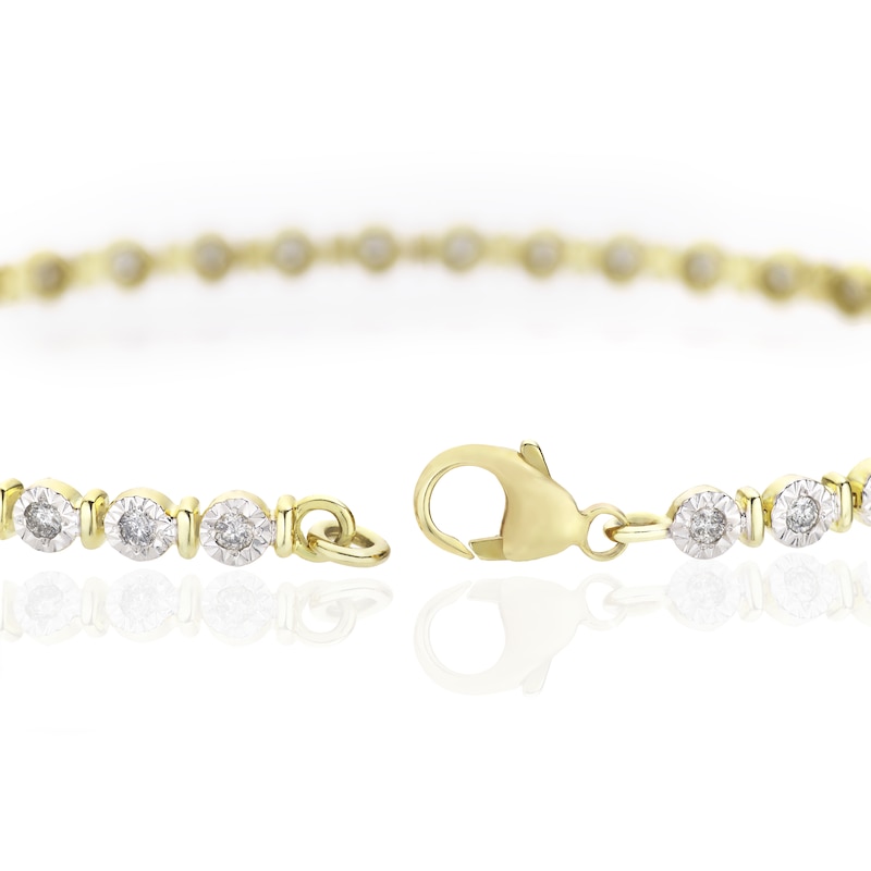 Main Image 3 of 9ct Yellow Gold 1ct Diamond Illusion Tennis Bracelet