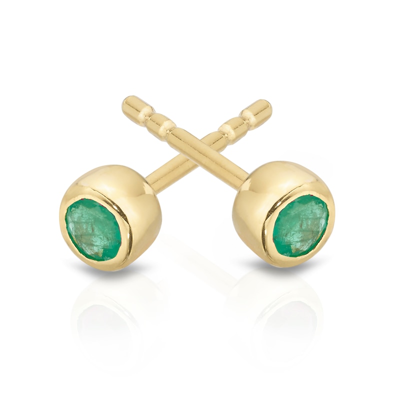 Main Image 2 of Sterling Silver & 18ct Gold Plated Vermeil Emerald Stud Earrings