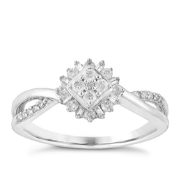 9ct White Gold 1/4 Carat Flower Shape Diamond Cluster Ring