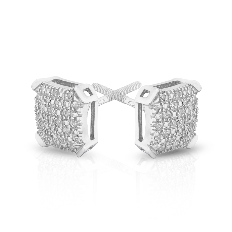 Main Image 2 of Silver 0.10ct Diamond Square Screw Back Stud Earrings