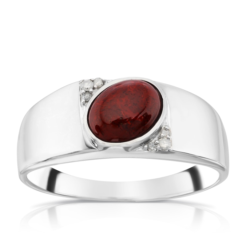Main Image 1 of Men's Sterling Silver 0.03ct Diamond & Red Jasper Signet Ring