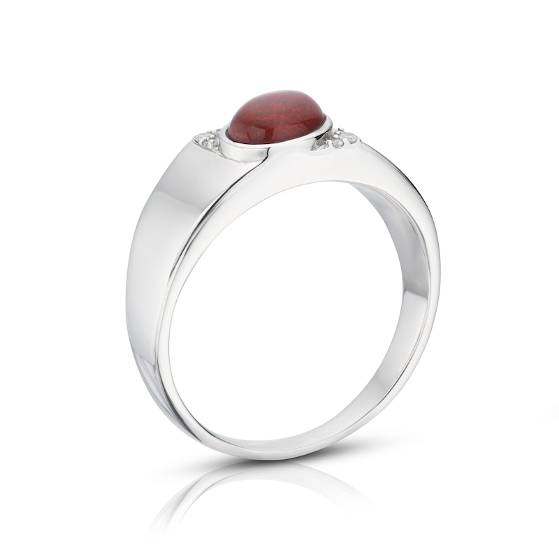 Main Image 3 of Men's Sterling Silver 0.03ct Diamond & Red Jasper Signet Ring