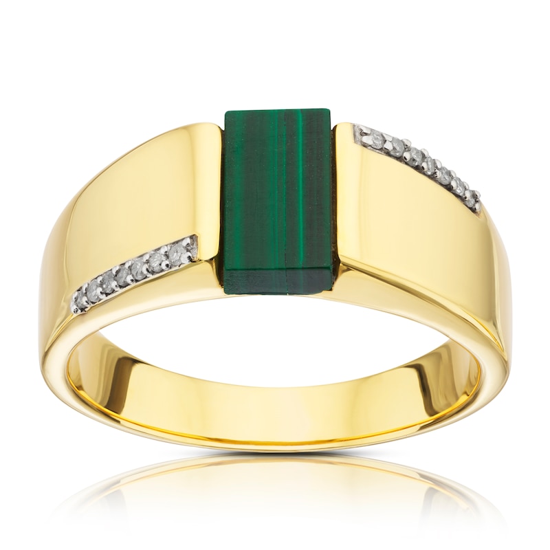 Sterling Silver & 18ct Gold Plated Vermeil Malachite & Diamond Ring