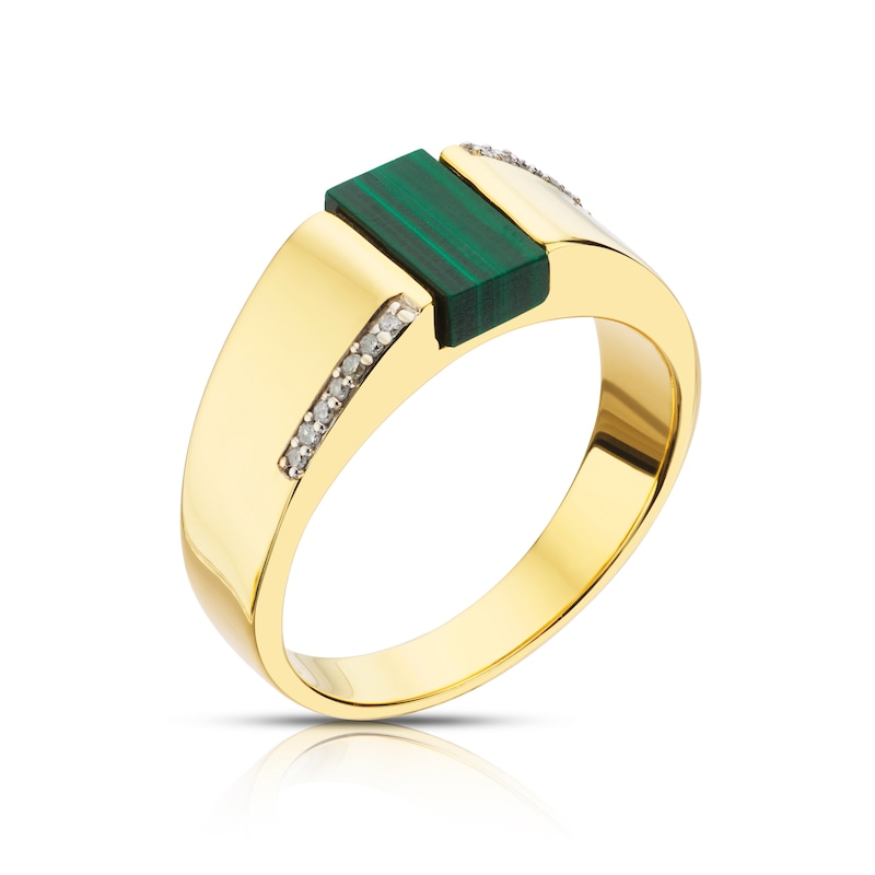 Sterling Silver & 18ct Gold Plated Vermeil Malachite & Diamond Ring