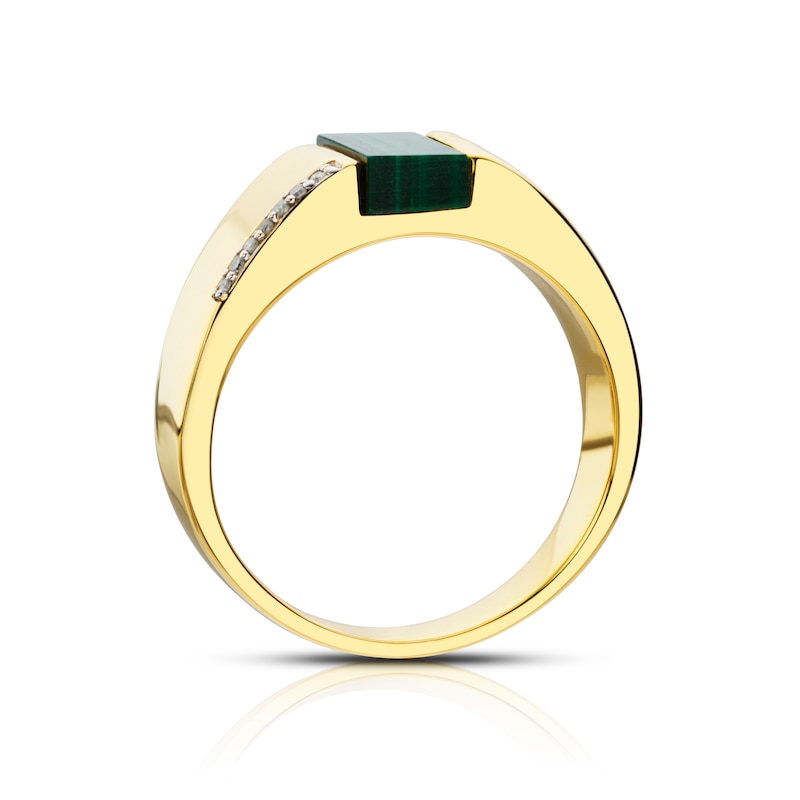 Main Image 3 of Sterling Silver & 18ct Gold Plated Vermeil Malachite & Diamond Ring