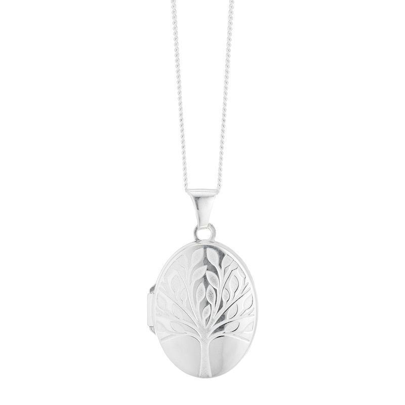 Main Image 1 of Sterling Silver Frosted Tree Design Oval Locket