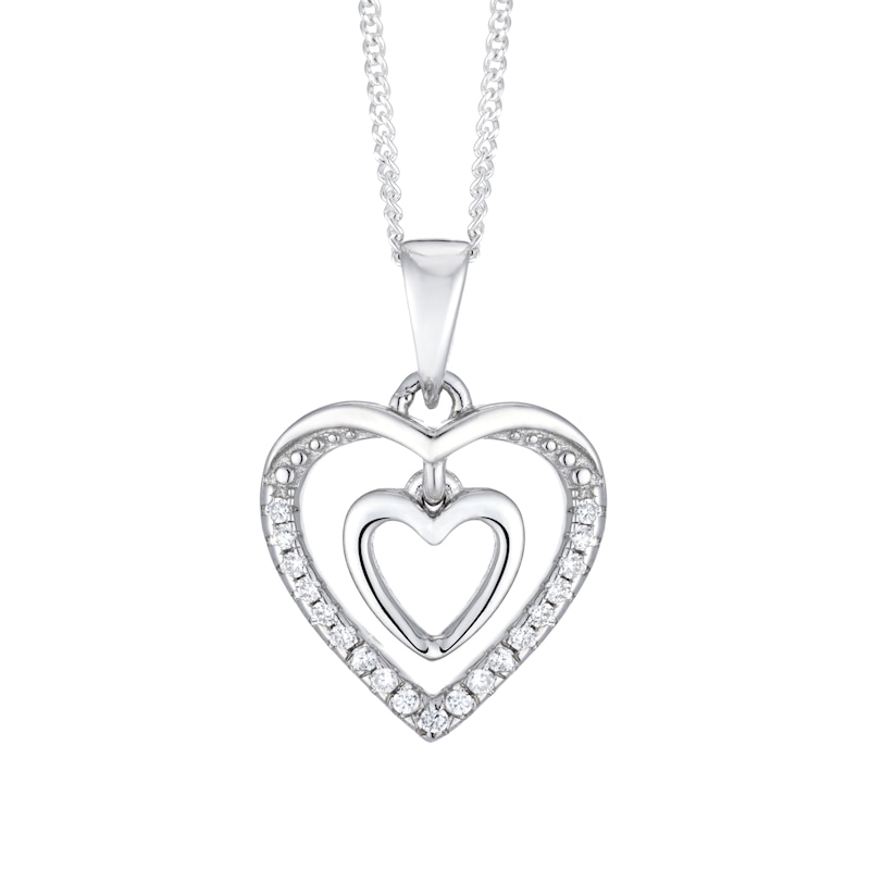 Main Image 1 of Sterling Silver Cubic Zirconia Double Heart Pendant
