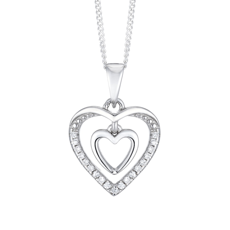 Silver Cubic Zirconia Double Heart Pendant