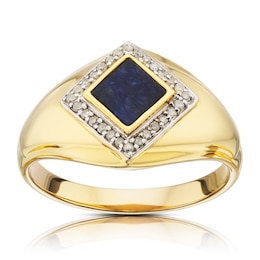 Sterling Silver & 18ct Gold Plated Vermeil Sodalite 0.13ct Total Diamond Ring