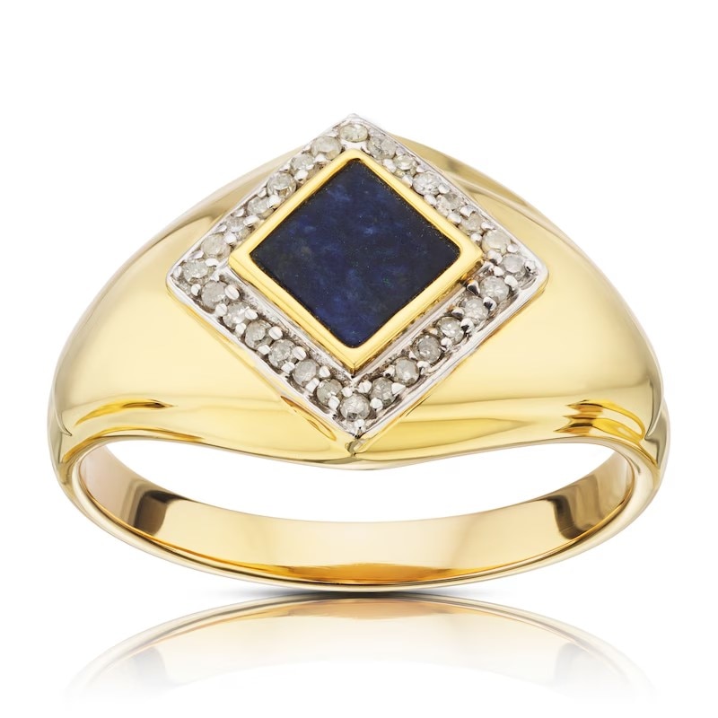 Main Image 1 of Sterling Silver & 18ct Gold Plated Vermeil Sodalite 0.13ct Total Diamond Ring